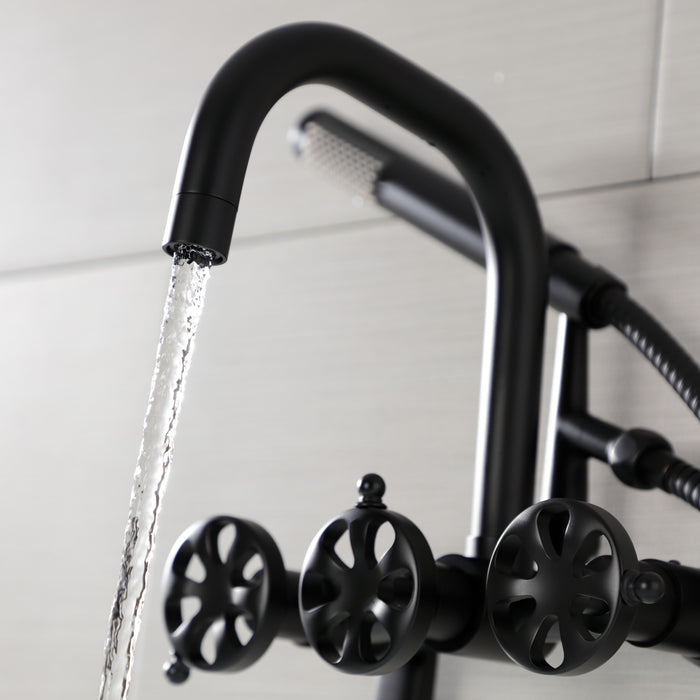 Kingston Sona AE8450RX - Belknap Three-Handle 2-Hole Wall Mount Clawfoot Tub Faucet with Hand Shower, Matte Black