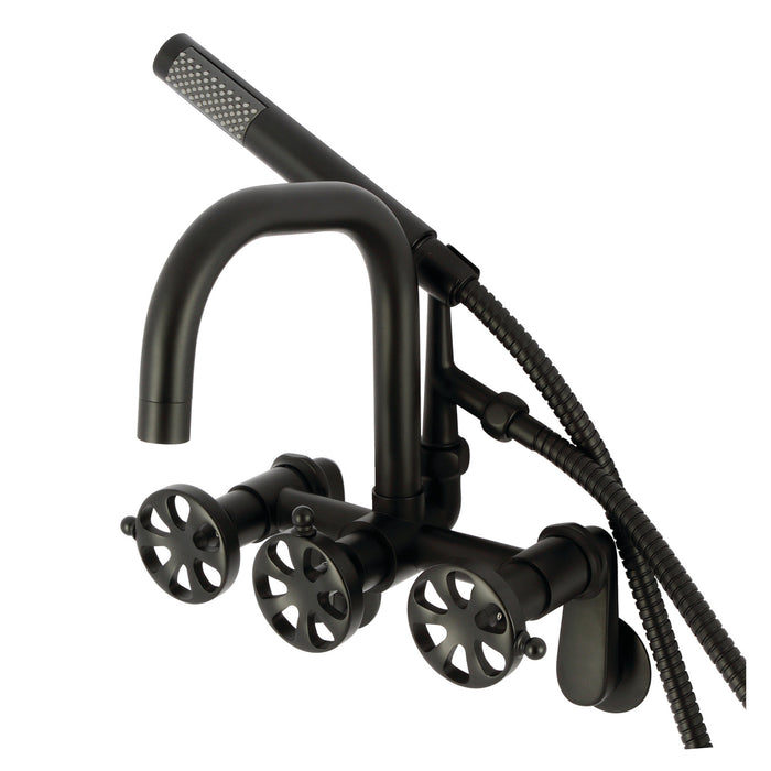 Kingston Sona AE8450RX - Belknap Three-Handle 2-Hole Wall Mount Clawfoot Tub Faucet with Hand Shower, Matte Black