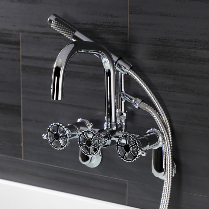 Kingston Sona AE8451CG - Fuller Three-Handle 2-Hole Wall Mount Clawfoot Tub Faucet with Hand Shower, Polished Chrome