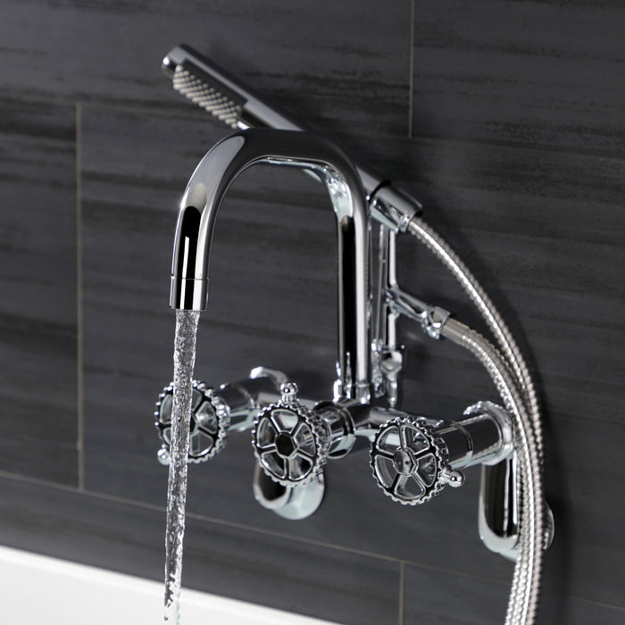 Kingston Sona AE8451CG - Fuller Three-Handle 2-Hole Wall Mount Clawfoot Tub Faucet with Hand Shower, Polished Chrome