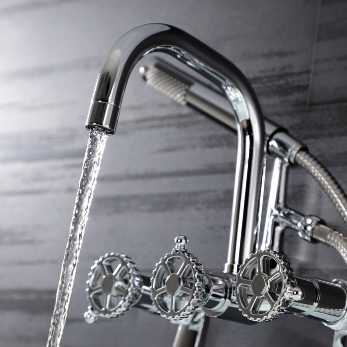 Kingston Sona AE8451CG - Fuller Three-Handle 2-Hole Wall Mount Clawfoot Tub Faucet with Hand Shower, Polished Chrome