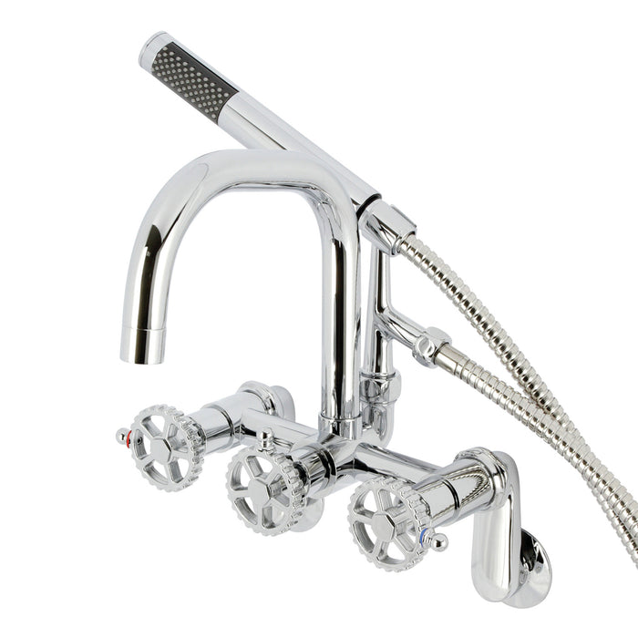 Kingston Sona AE8451CG - Fuller Three-Handle 2-Hole Wall Mount Clawfoot Tub Faucet with Hand Shower, Polished Chrome