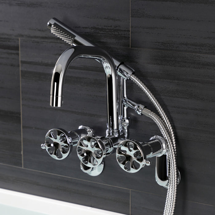 Kingston Sona AE8451RX - Belknap Three-Handle 2-Hole Wall Mount Clawfoot Tub Faucet with Hand Shower, Polished Chrome