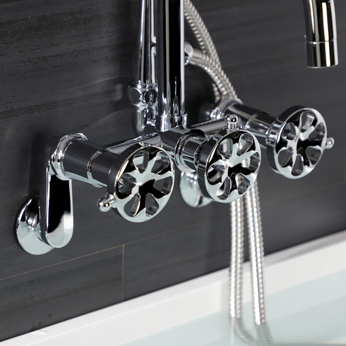 Kingston Sona AE8451RX - Belknap Three-Handle 2-Hole Wall Mount Clawfoot Tub Faucet with Hand Shower, Polished Chrome