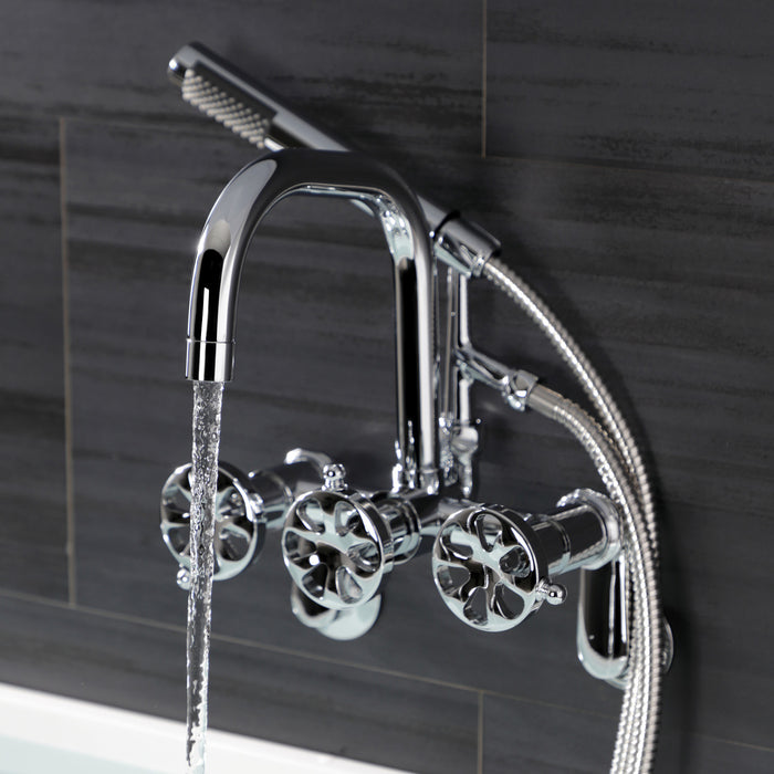 Kingston Sona AE8451RX - Belknap Three-Handle 2-Hole Wall Mount Clawfoot Tub Faucet with Hand Shower, Polished Chrome
