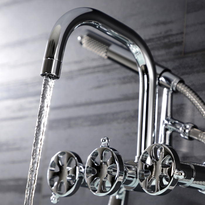 Kingston Sona AE8451RX - Belknap Three-Handle 2-Hole Wall Mount Clawfoot Tub Faucet with Hand Shower, Polished Chrome