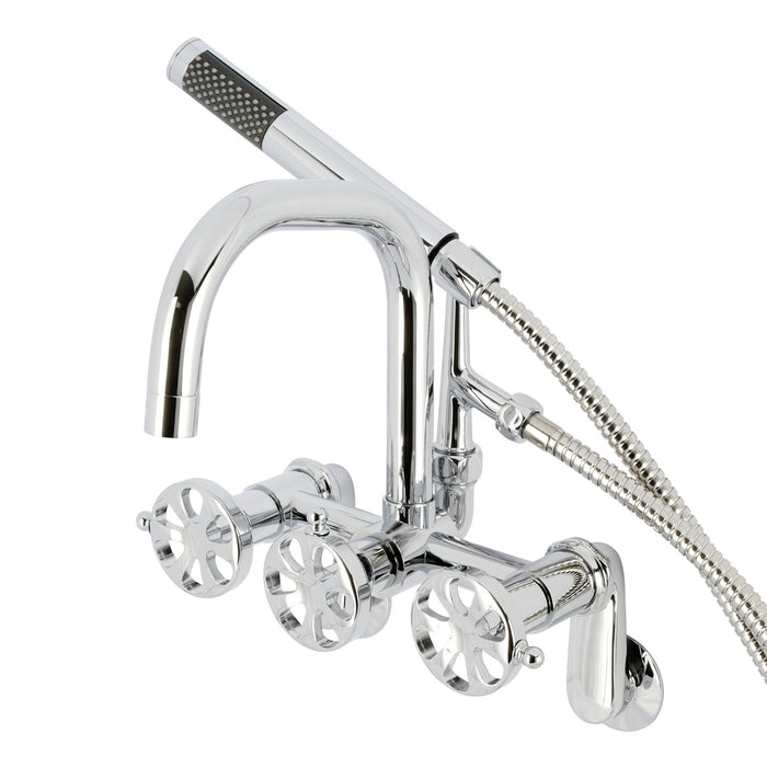 Kingston Sona AE8451RX - Belknap Three-Handle 2-Hole Wall Mount Clawfoot Tub Faucet with Hand Shower, Polished Chrome