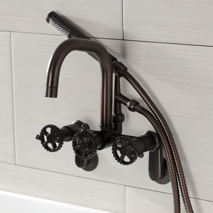 Kingston Sona AE8455CG - Fuller Three-Handle 2-Hole Wall Mount Clawfoot Tub Faucet with Hand Shower, Oil Rubbed Bronze