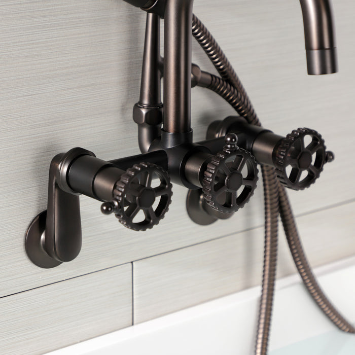 Kingston Sona AE8455CG - Fuller Three-Handle 2-Hole Wall Mount Clawfoot Tub Faucet with Hand Shower, Oil Rubbed Bronze