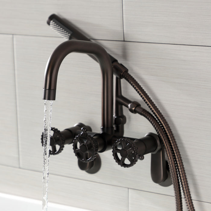 Kingston Sona AE8455CG - Fuller Three-Handle 2-Hole Wall Mount Clawfoot Tub Faucet with Hand Shower, Oil Rubbed Bronze
