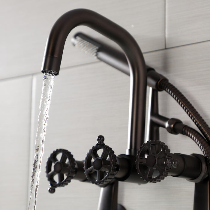 Kingston Sona AE8455CG - Fuller Three-Handle 2-Hole Wall Mount Clawfoot Tub Faucet with Hand Shower, Oil Rubbed Bronze