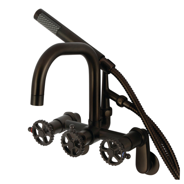 Kingston Sona AE8455CG - Fuller Three-Handle 2-Hole Wall Mount Clawfoot Tub Faucet with Hand Shower, Oil Rubbed Bronze