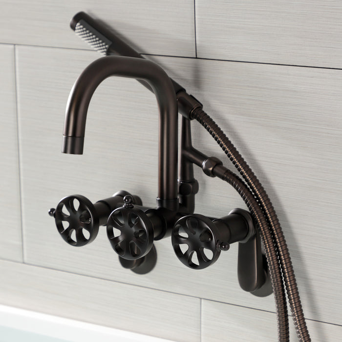 Kingston Sona AE8455RX - Belknap Three-Handle 2-Hole Wall Mount Clawfoot Tub Faucet with Hand Shower, Oil Rubbed Bronze
