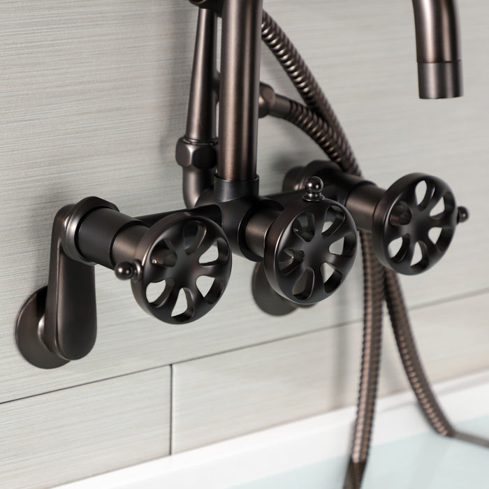 Kingston Sona AE8455RX - Belknap Three-Handle 2-Hole Wall Mount Clawfoot Tub Faucet with Hand Shower, Oil Rubbed Bronze