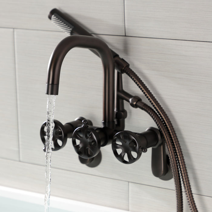 Kingston Sona AE8455RX - Belknap Three-Handle 2-Hole Wall Mount Clawfoot Tub Faucet with Hand Shower, Oil Rubbed Bronze