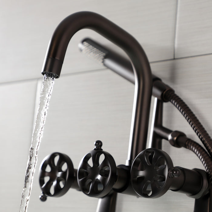 Kingston Sona AE8455RX - Belknap Three-Handle 2-Hole Wall Mount Clawfoot Tub Faucet with Hand Shower, Oil Rubbed Bronze
