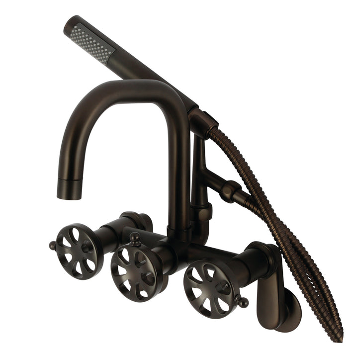 Kingston Sona AE8455RX - Belknap Three-Handle 2-Hole Wall Mount Clawfoot Tub Faucet with Hand Shower, Oil Rubbed Bronze