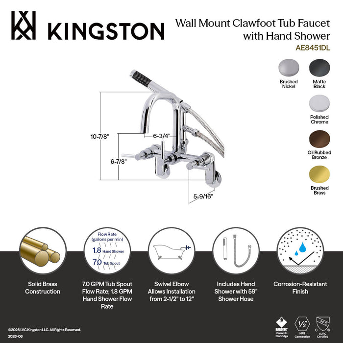 Kingston Sona AE8458DL - Concord Wall Mount Clawfoot Tub Faucet, Brushed Nickel