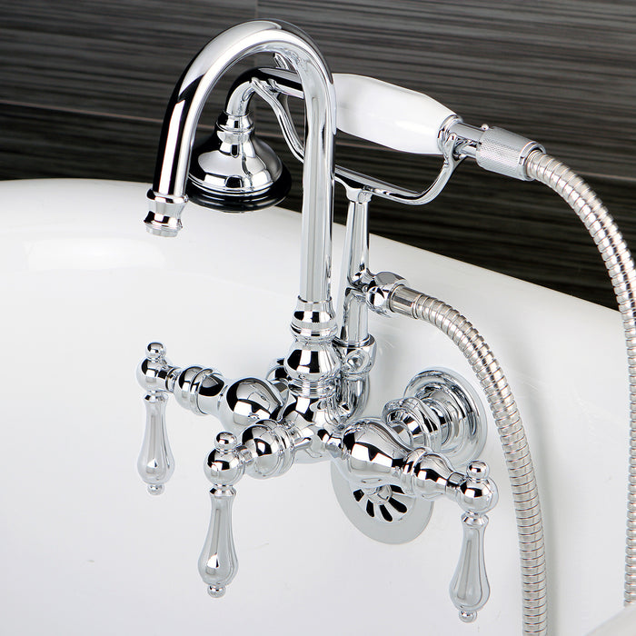 Kingston Heirloom AE8T1 - Aqua Vintage Three-Handle 2-Hole Tub Wall Mount Clawfoot Tub Faucet with Hand Shower, Polished Chrome