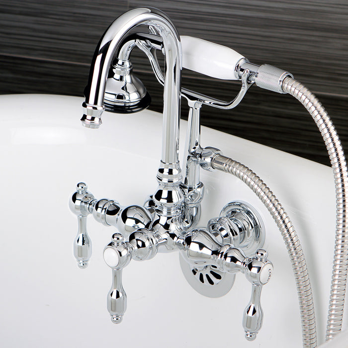 Kingston Heirloom AE8T1TAL - Tudor Three-Handle 2-Hole Tub Wall Mount Clawfoot Tub Faucet with Hand Shower, Polished Chrome