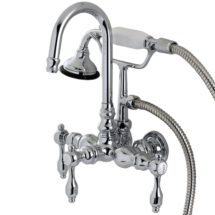Kingston Heirloom AE8T1TAL - Tudor Three-Handle 2-Hole Tub Wall Mount Clawfoot Tub Faucet with Hand Shower, Polished Chrome