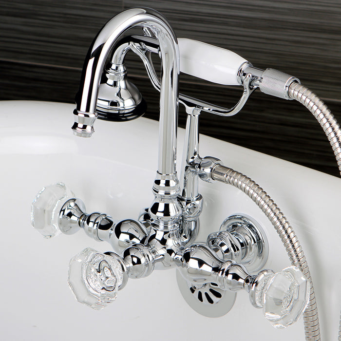 Kingston Heirloom AE8T1WCL - Celebrity Three-Handle 2-Hole Tub Wall Mount Clawfoot Tub Faucet with Hand Shower, Polished Chrome
