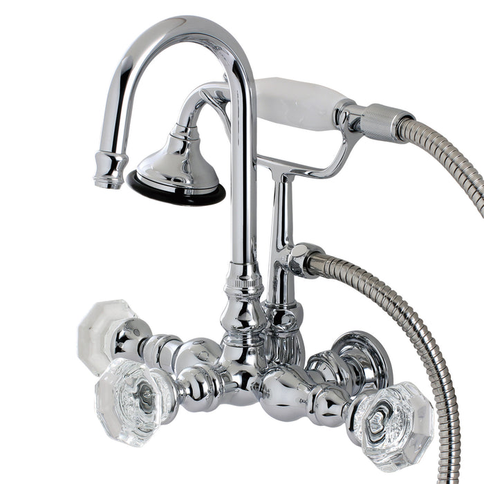 Kingston Heirloom AE8T1WCL - Celebrity Three-Handle 2-Hole Tub Wall Mount Clawfoot Tub Faucet with Hand Shower, Polished Chrome