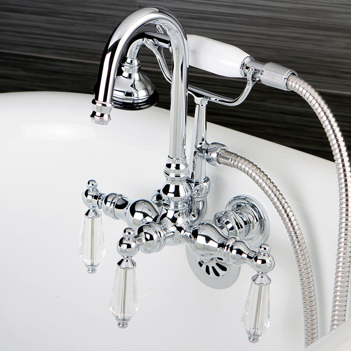 Kingston Heirloom AE8T1WLL - Wilshire Three-Handle 2-Hole Tub Wall Mount Clawfoot Tub Faucet with Hand Shower, Polished Chrome