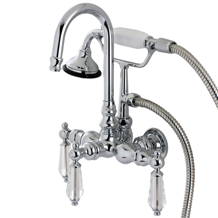 Kingston Heirloom AE8T1WLL - Wilshire Three-Handle 2-Hole Tub Wall Mount Clawfoot Tub Faucet with Hand Shower, Polished Chrome