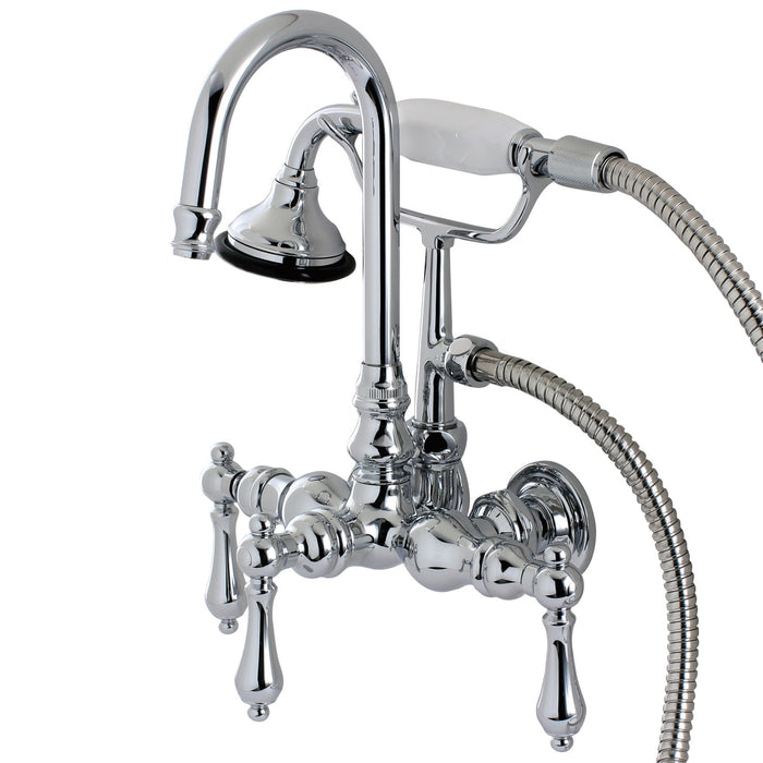 Kingston Heirloom AE8T1 - Aqua Vintage Three-Handle 2-Hole Tub Wall Mount Clawfoot Tub Faucet with Hand Shower, Polished Chrome
