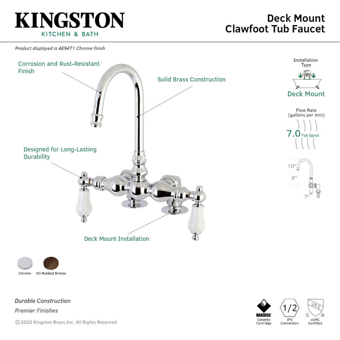 Kingston Vintage AE94T1 Two-Handle 2-Hole Deck-Mount Clawfoot Tub Faucet, Polished Chrome