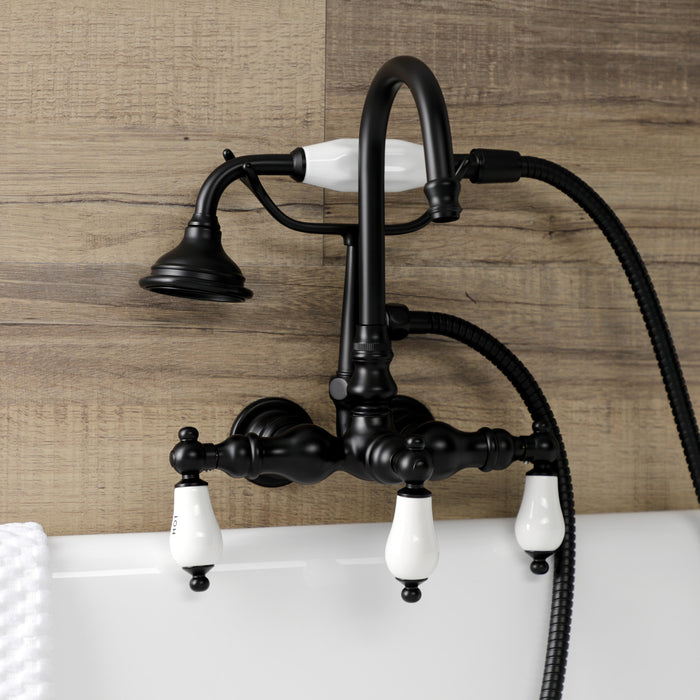 Kingston Heirloom AE9T0 - Aqua Vintage Three-Handle 2-Hole Tub Wall Mount Clawfoot Tub Faucet with Hand Shower, Matte Black