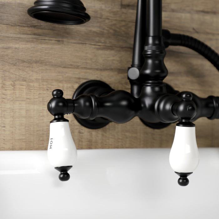Kingston Heirloom AE9T0 - Aqua Vintage Three-Handle 2-Hole Tub Wall Mount Clawfoot Tub Faucet with Hand Shower, Matte Black