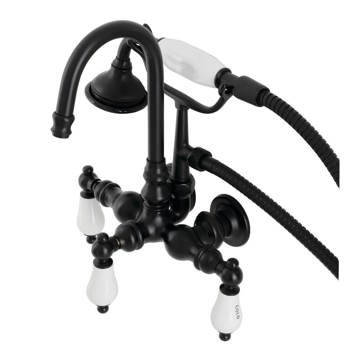 Kingston Heirloom AE9T0 - Aqua Vintage Three-Handle 2-Hole Tub Wall Mount Clawfoot Tub Faucet with Hand Shower, Matte Black