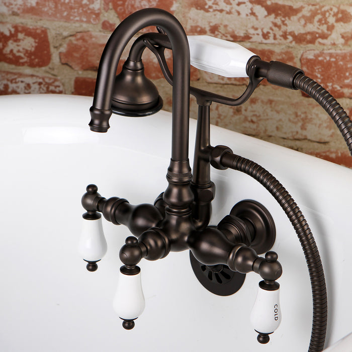 Kingston Heirloom AE9T5 - Aqua Vintage Three-Handle 2-Hole Tub Wall Mount Clawfoot Tub Faucet with Hand Shower, Oil Rubbed Bronze