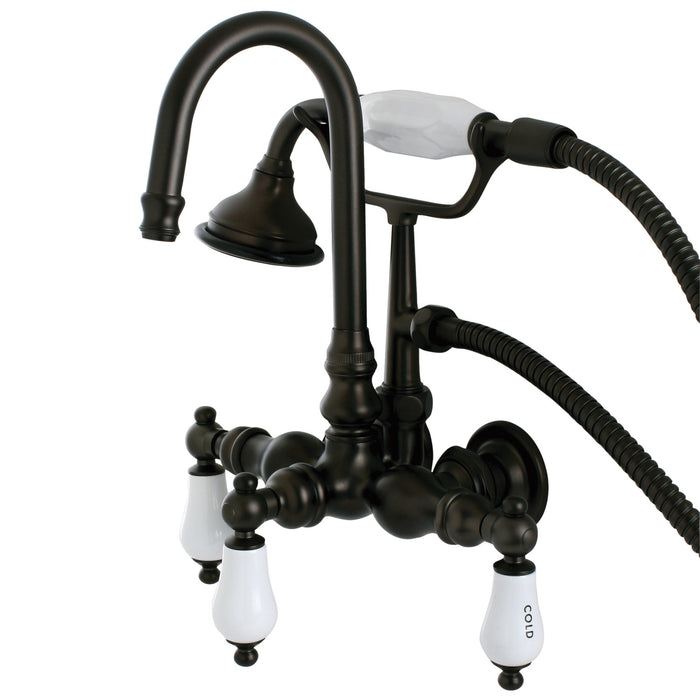 Kingston Heirloom AE9T5 - Aqua Vintage Three-Handle 2-Hole Tub Wall Mount Clawfoot Tub Faucet with Hand Shower, Oil Rubbed Bronze