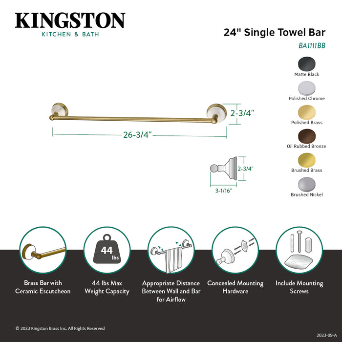 Kingston Heirloom BA1111BB - Victorian 24-Inch Single Towel Bar, Brushed Brass