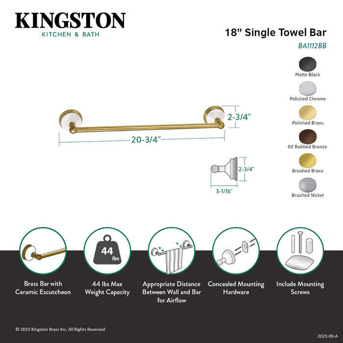 Kingston Heirloom BA1112MB - Victorian 18-Inch Single Towel Bar, Matte Black