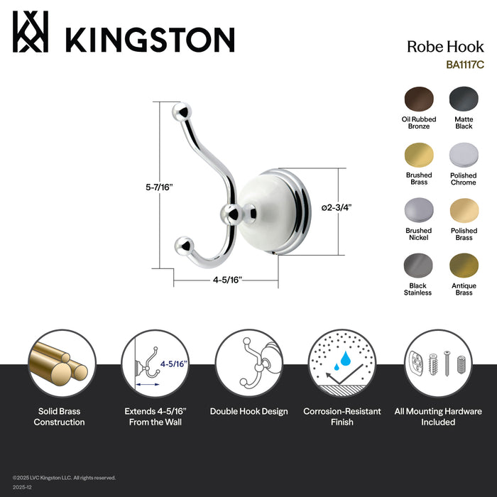 Kingston Heirloom BA1117C - Victorian Robe Hook, Polished Chrome