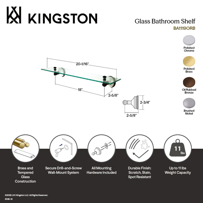 Kingston Heirloom BA1119SN - Victorian Glass Shelf, Brushed Nickel