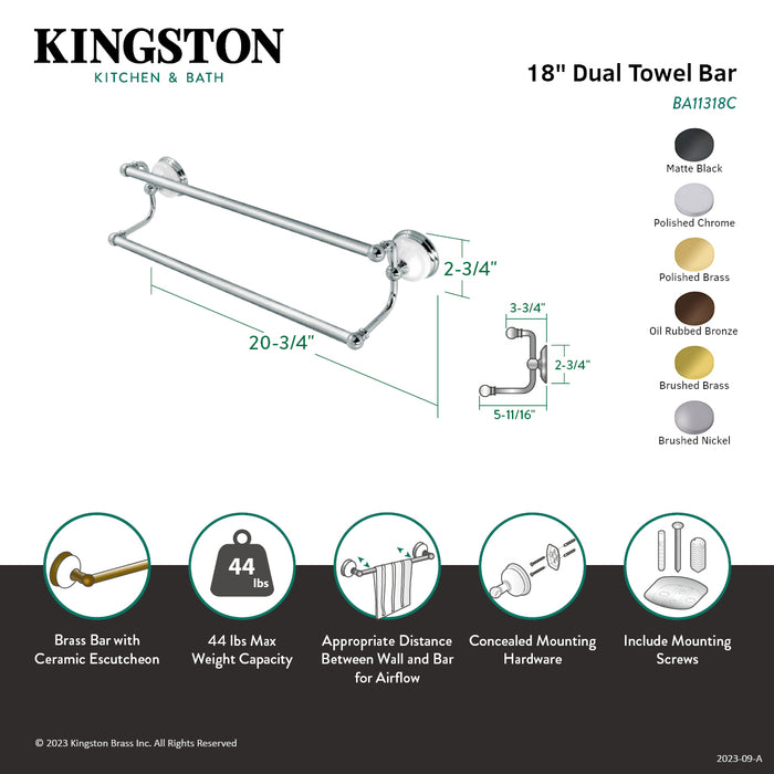 Kingston Heirloom BA11318BB - Vintage 18-Inch Double Towel Bar, Brushed Brass