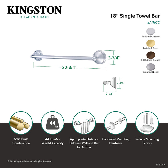 Kingston Heirloom BA1162C - Vintage 18-Inch Single Towel Bar, Polished Chrome