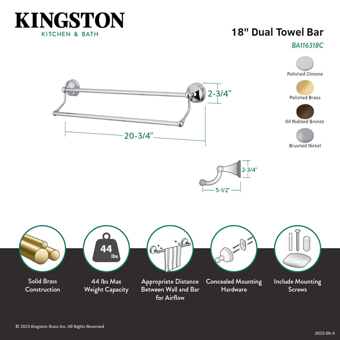 Vintage BA116318SN 18-Inch Double Towel Bar, Brushed Nickel