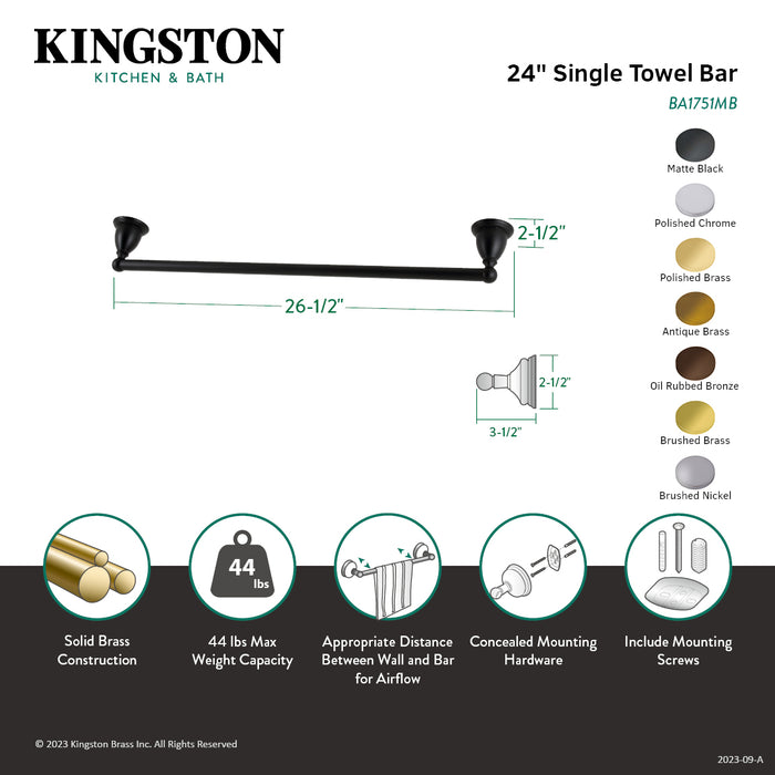Kingston Heirloom BA1751AB - Heritage 24-Inch Single Towel Bar, Antique Brass