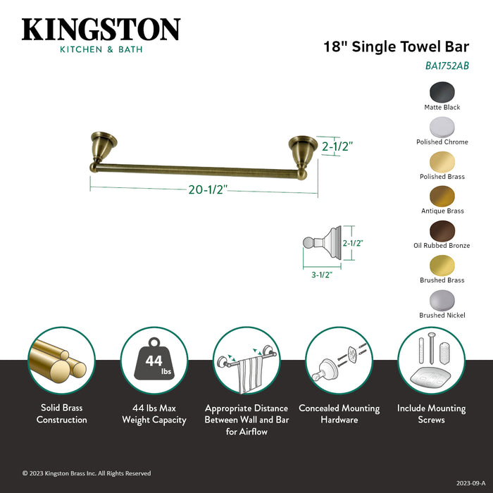Heritage BA1752AB 18-Inch Single Towel Bar, Antique Brass