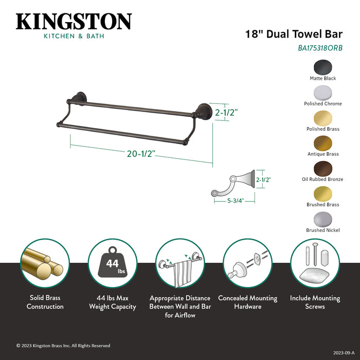 Kingston Heirloom BA175318ORB - Heritage 18-Inch Double Towel Bar, Oil Rubbed Bronze