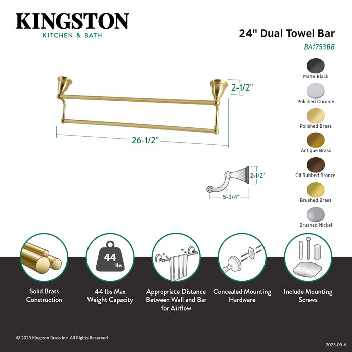 Kingston Heirloom BA1753C - Heritage 24-Inch Double Towel Bar, Polished Chrome