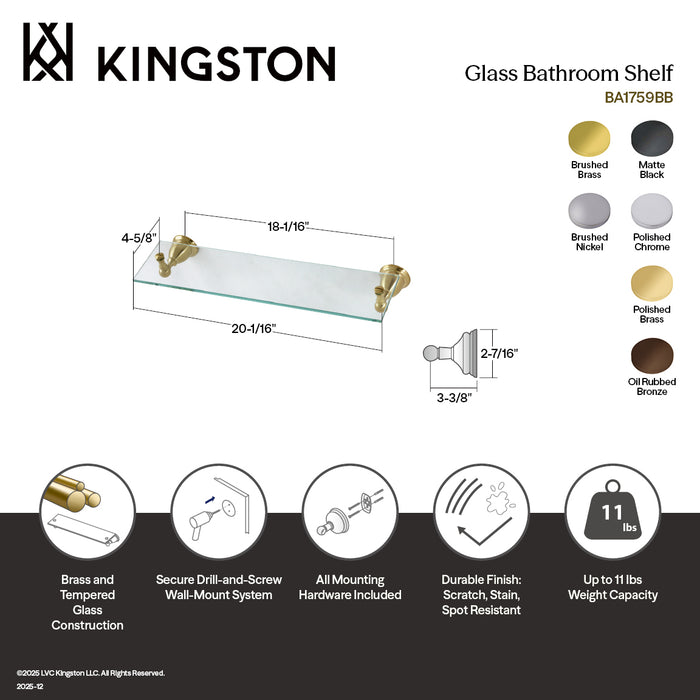 Kingston Heirloom BA1759MB - Heritage Glass Shelf, Matte Black