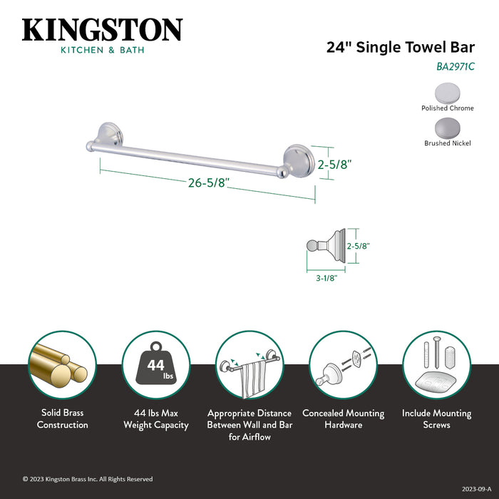 Kingston Governor BA2971SN 24-Inch Single Towel Bar, Brushed Nickel