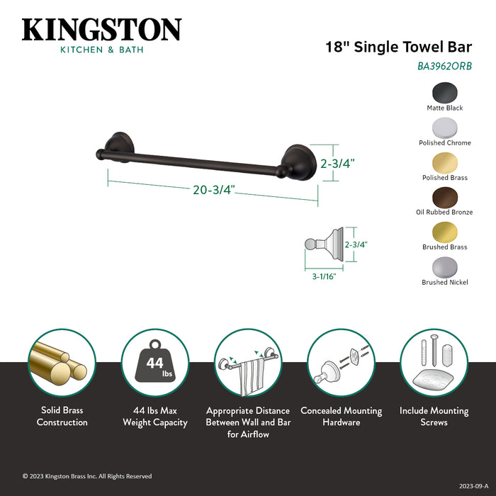 Kingston Heirloom BA3962BB - Restoration 18-Inch Single Towel Bar, Brushed Brass